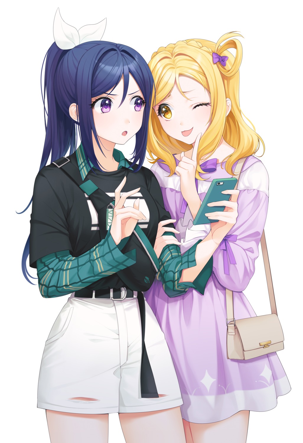 dress love_live!_sunshine!! matsuura_kanan minori_(faddy) ohara_mari yuri