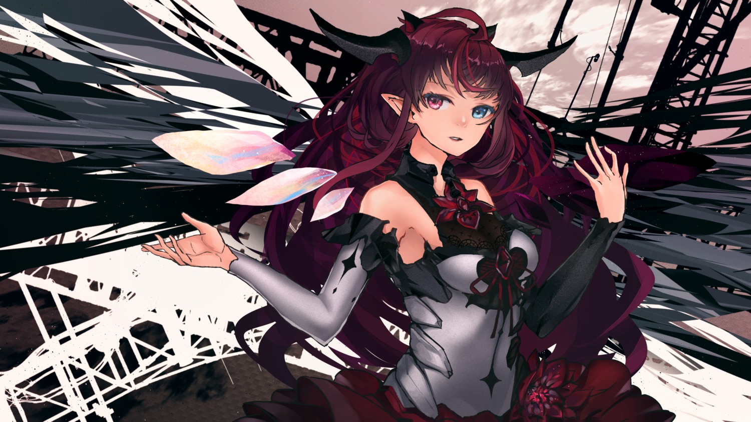 anonamos heterochromia hololive hololive_english horns irys_(hololive) pointy_ears wallpaper wings