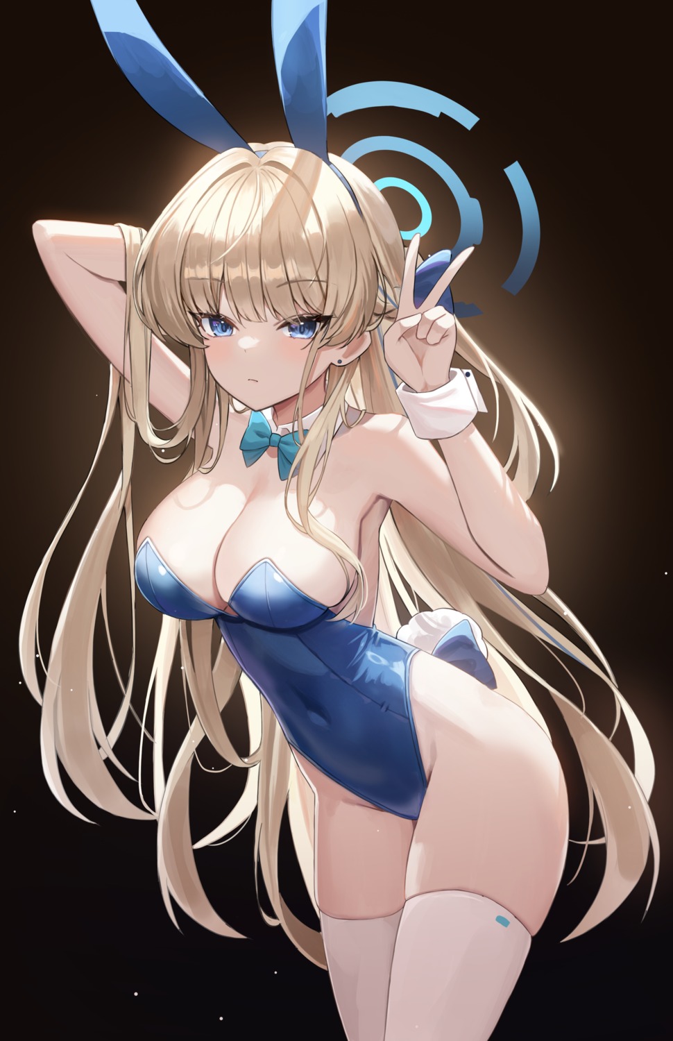 animal_ears asuma_toki blue_archive bunny_ears bunny_girl halo nannung no_bra tail thighhighs