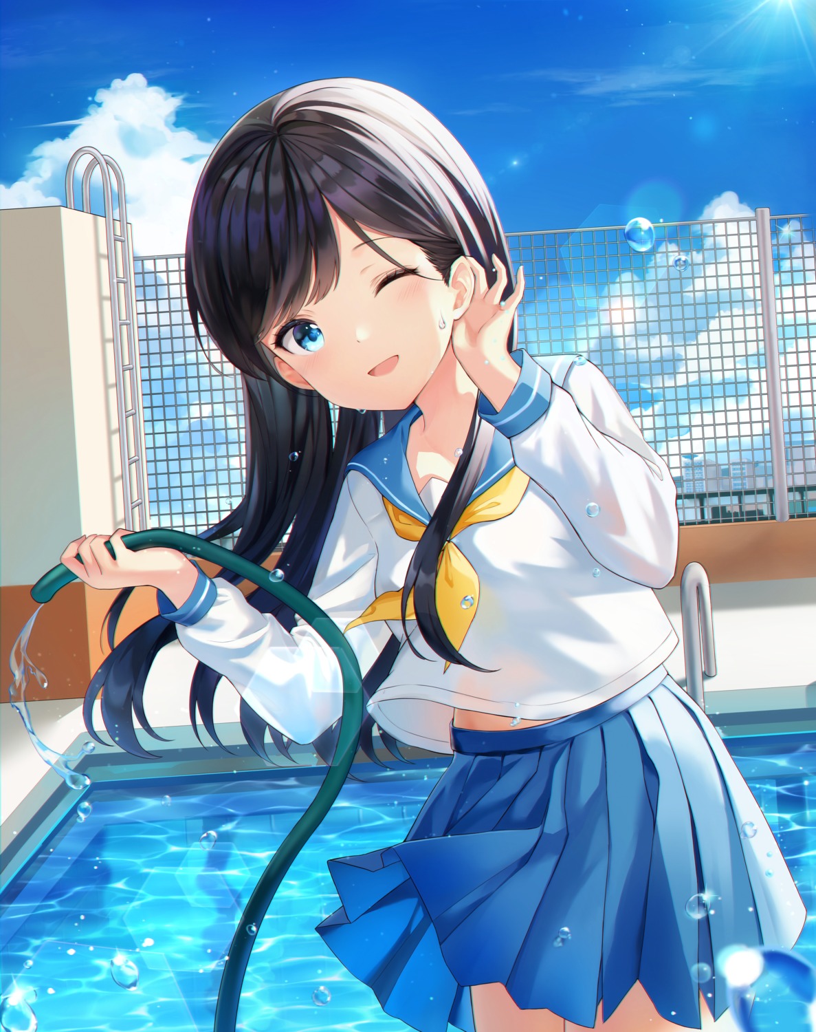 0v0_(l_seohui) see_through seifuku skirt_lift wet wet_clothes