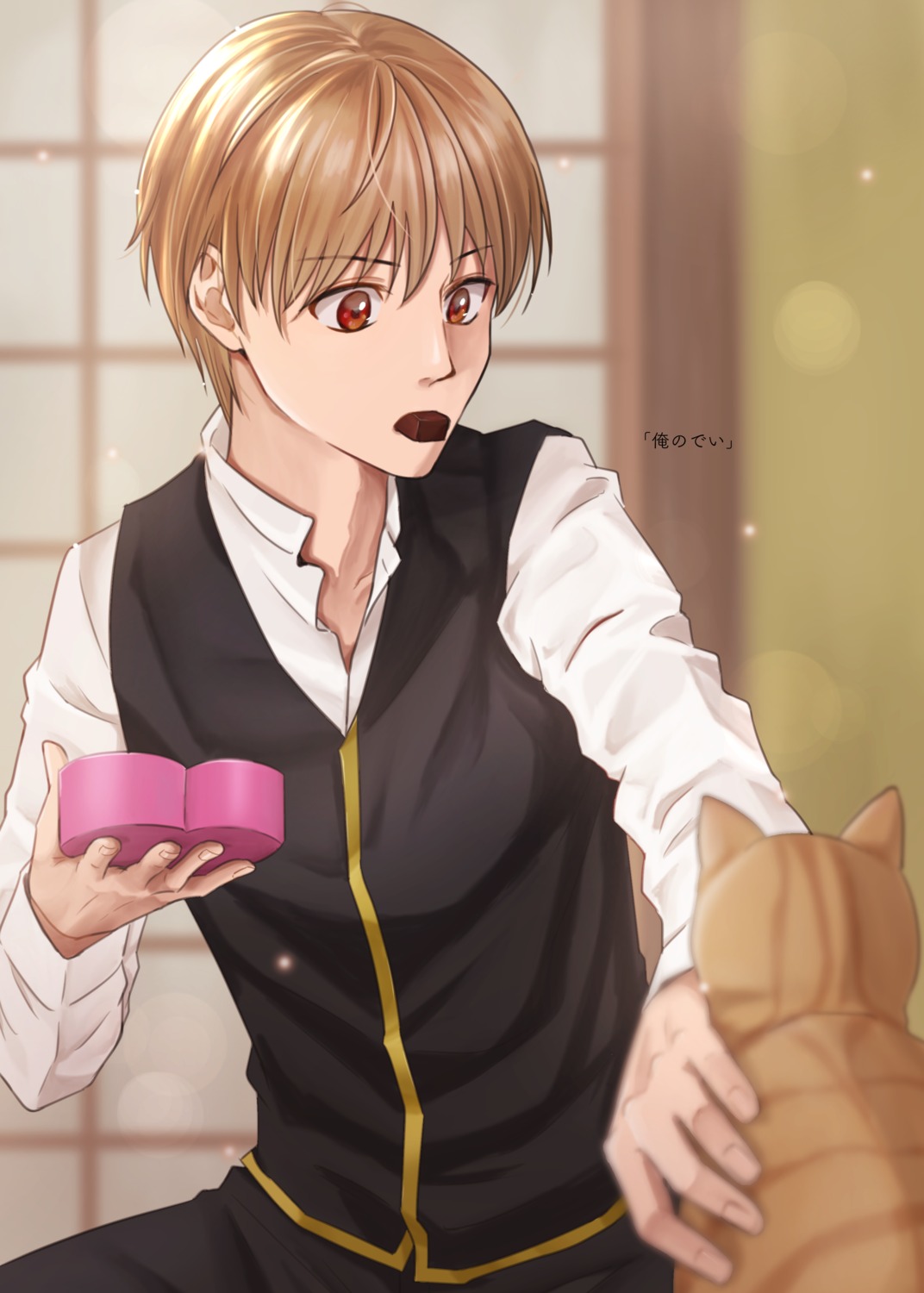 gintama kuroneko_w1nter male neko okita_sougo uniform valentine