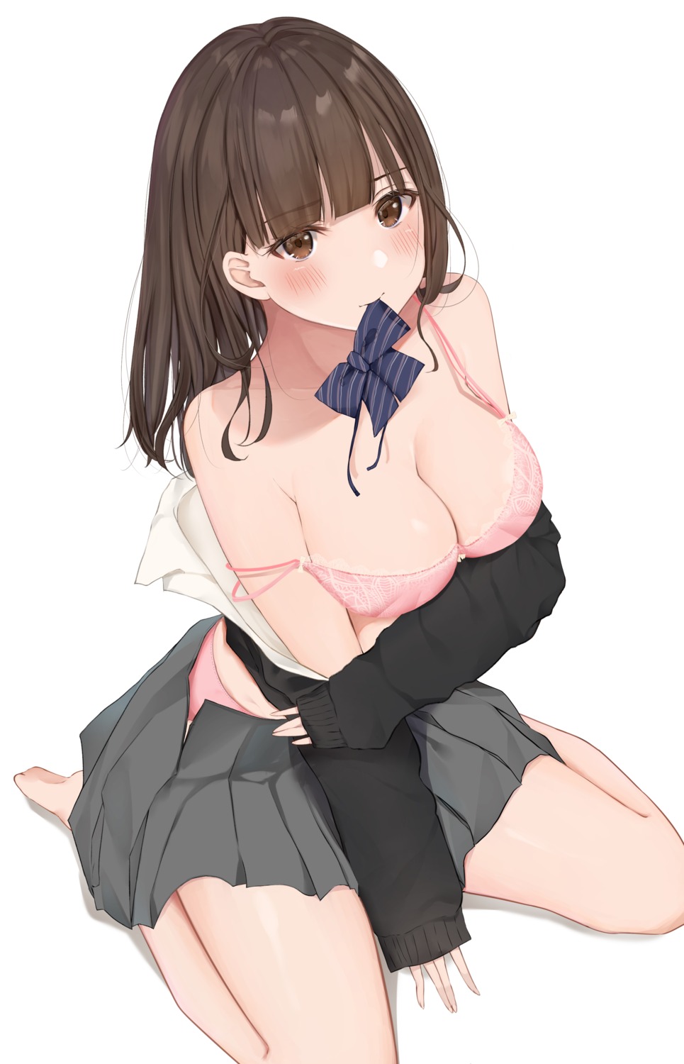 bra breast_hold open_shirt pantsu seifuku sweater uiri-na