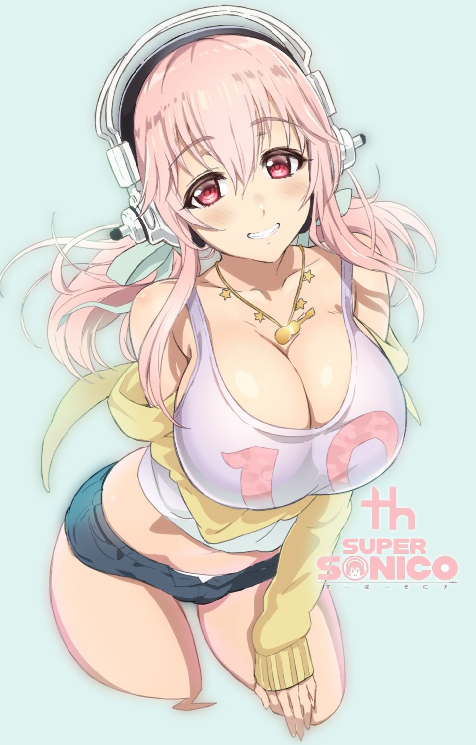 cleavage headphones ookuma_nekosuke open_shirt pantsu sonico super_sonico