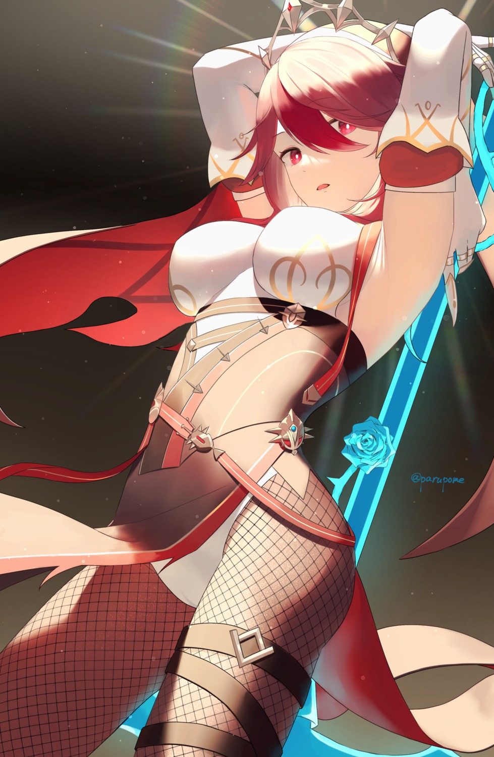 fishnets garter genshin_impact nun pantyhose parupome rosaria skirt_lift