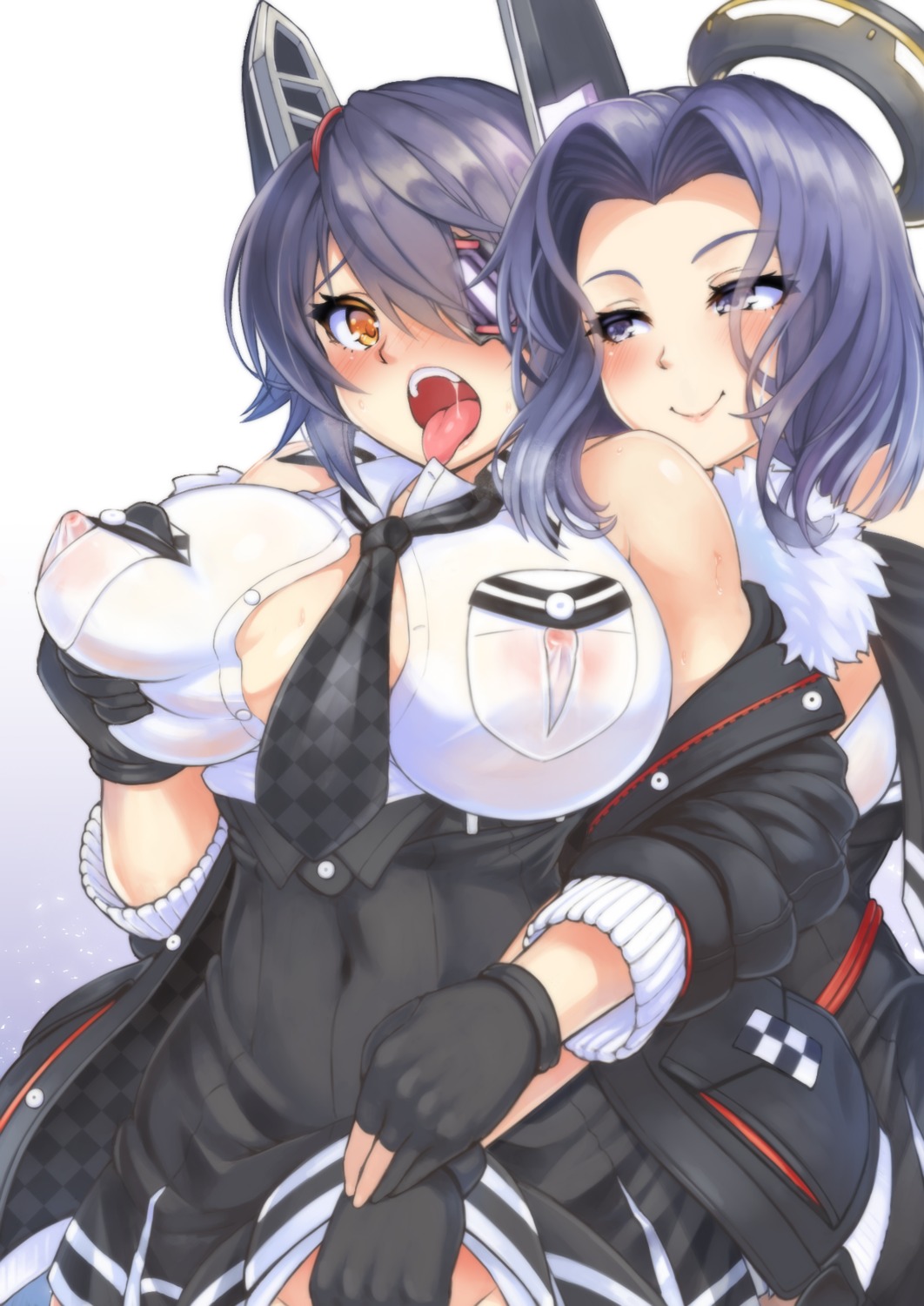 breast_grab eyepatch kantai_collection nipples no_bra nopan pokke see_through tatsuta_(kancolle) tenryuu_(kancolle) yuri