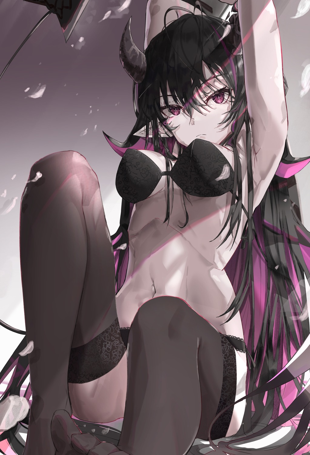 bra horns melt_(ghfla10) pantsu pointy_ears tail thighhighs