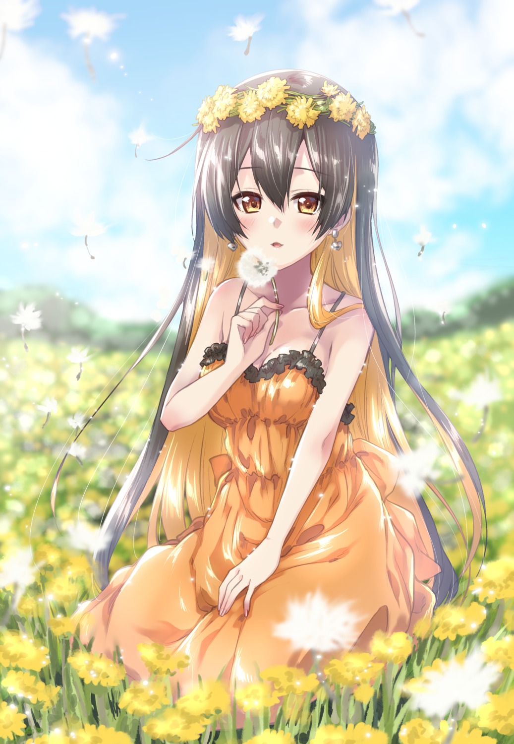 cleavage dress kuroi_mimei no_bra summer_dress