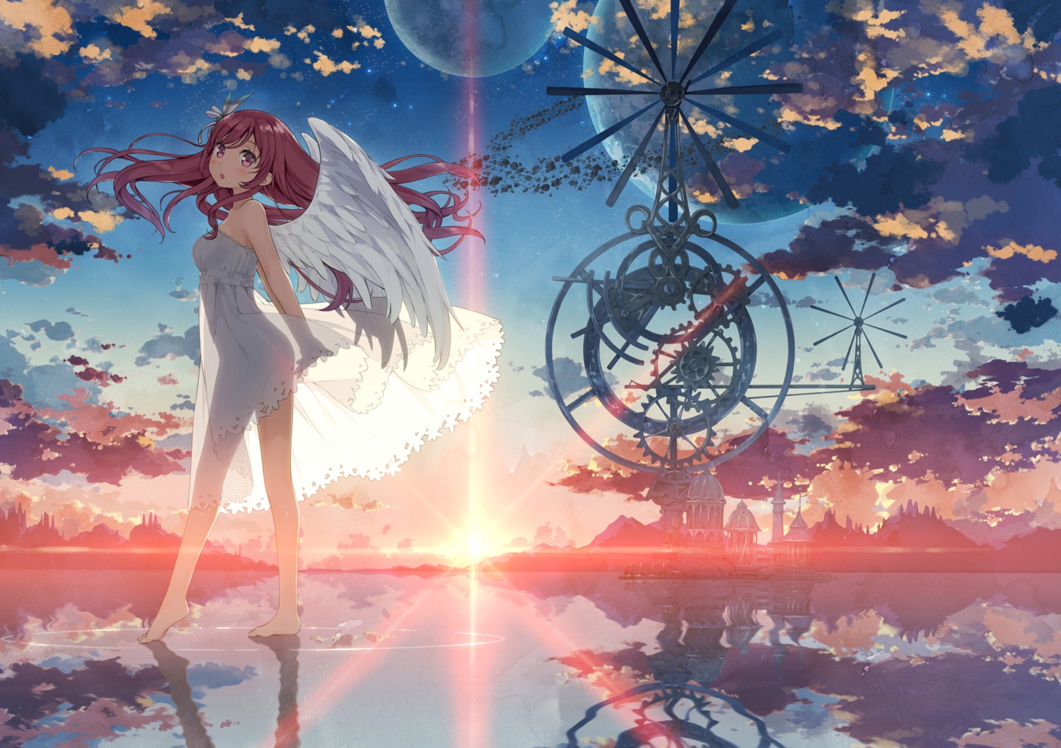 5_nenme_no_houkago dress kantoku kurumi_(kantoku) landscape see_through skirt_lift summer_dress wings