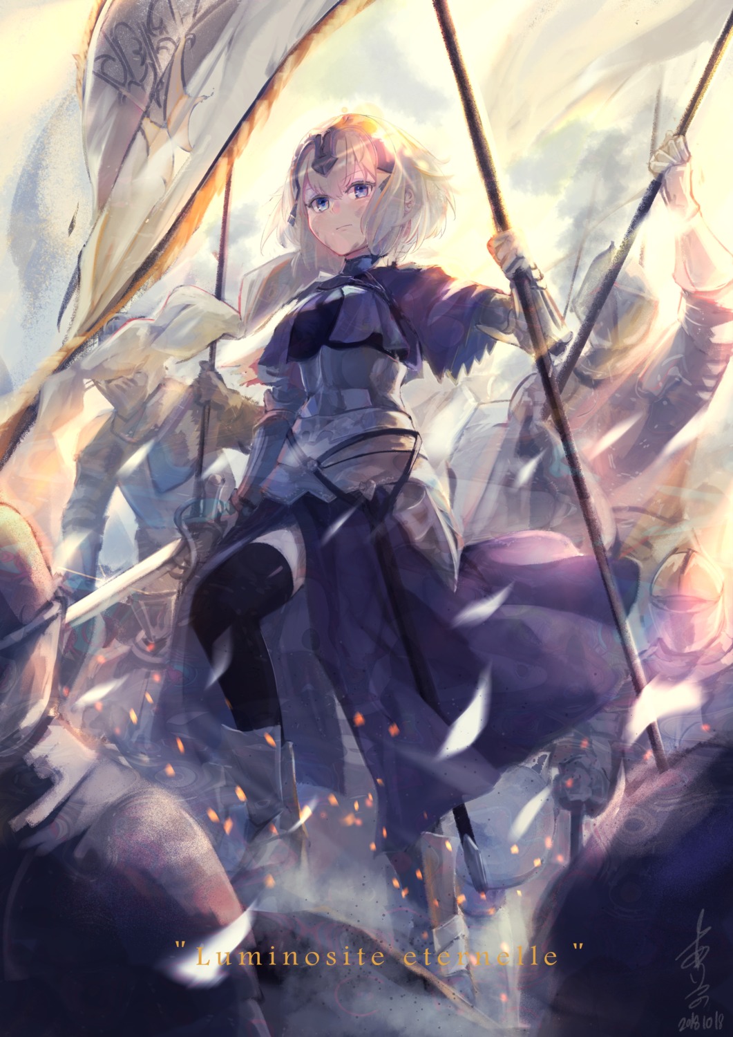 armor ase_tou_mi_kaameru fate/grand_order jeanne_d'arc jeanne_d'arc_(fate) sword thighhighs