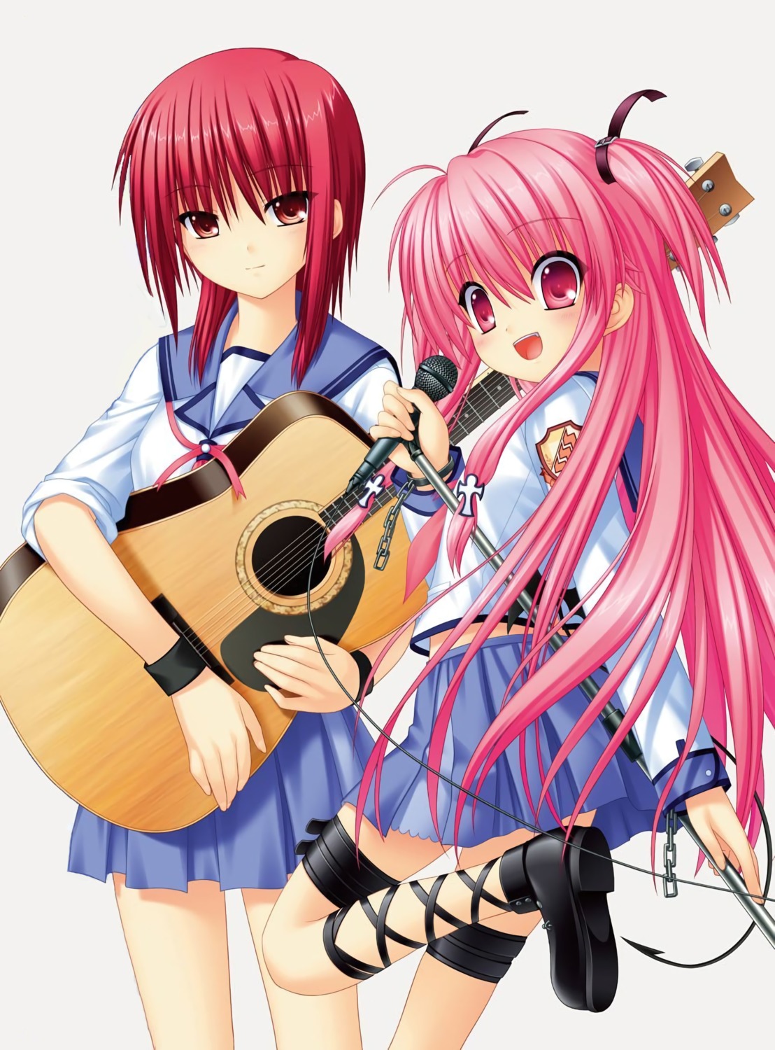 angel_beats! duplicate garter guitar iwasawa_masami key na-ga seifuku tail yoshioka_yui