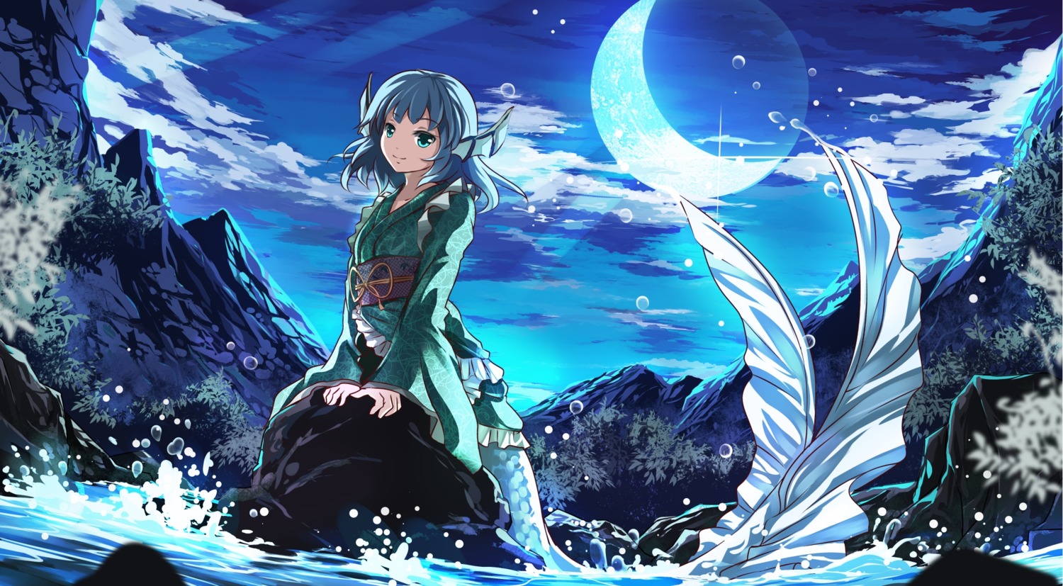 japanese_clothes mermaid monster_girl risutaru touhou wakasagihime