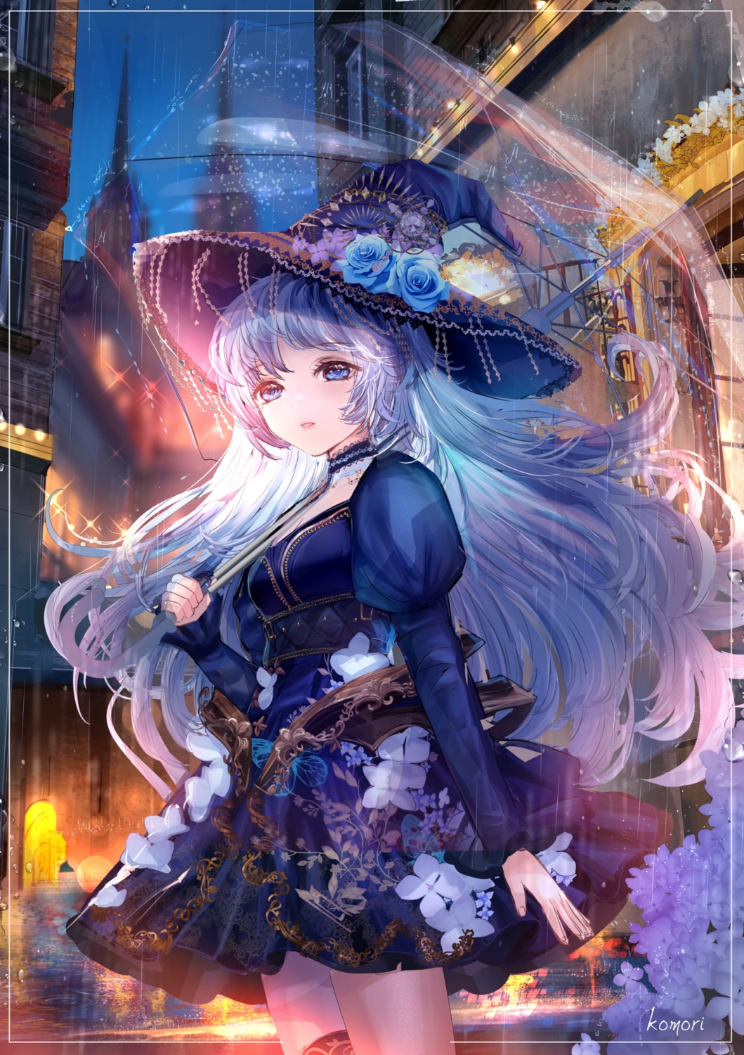 dress garter komorihikki skirt_lift umbrella wet witch