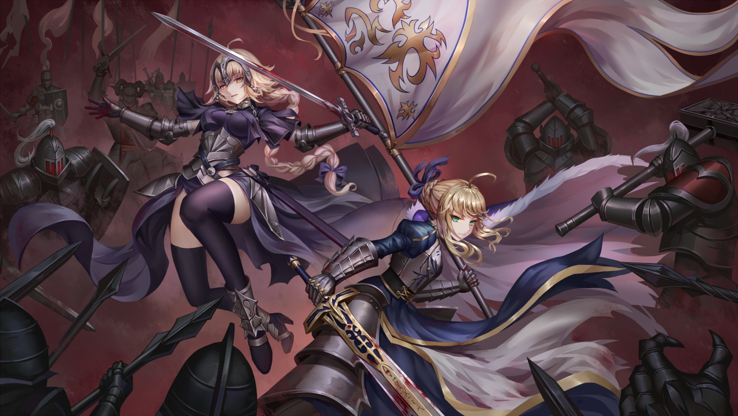 aaeru armor blood dress fate/grand_order heels jeanne_d'arc jeanne_d'arc_(alter)_(fate) saber sword thighhighs weapon