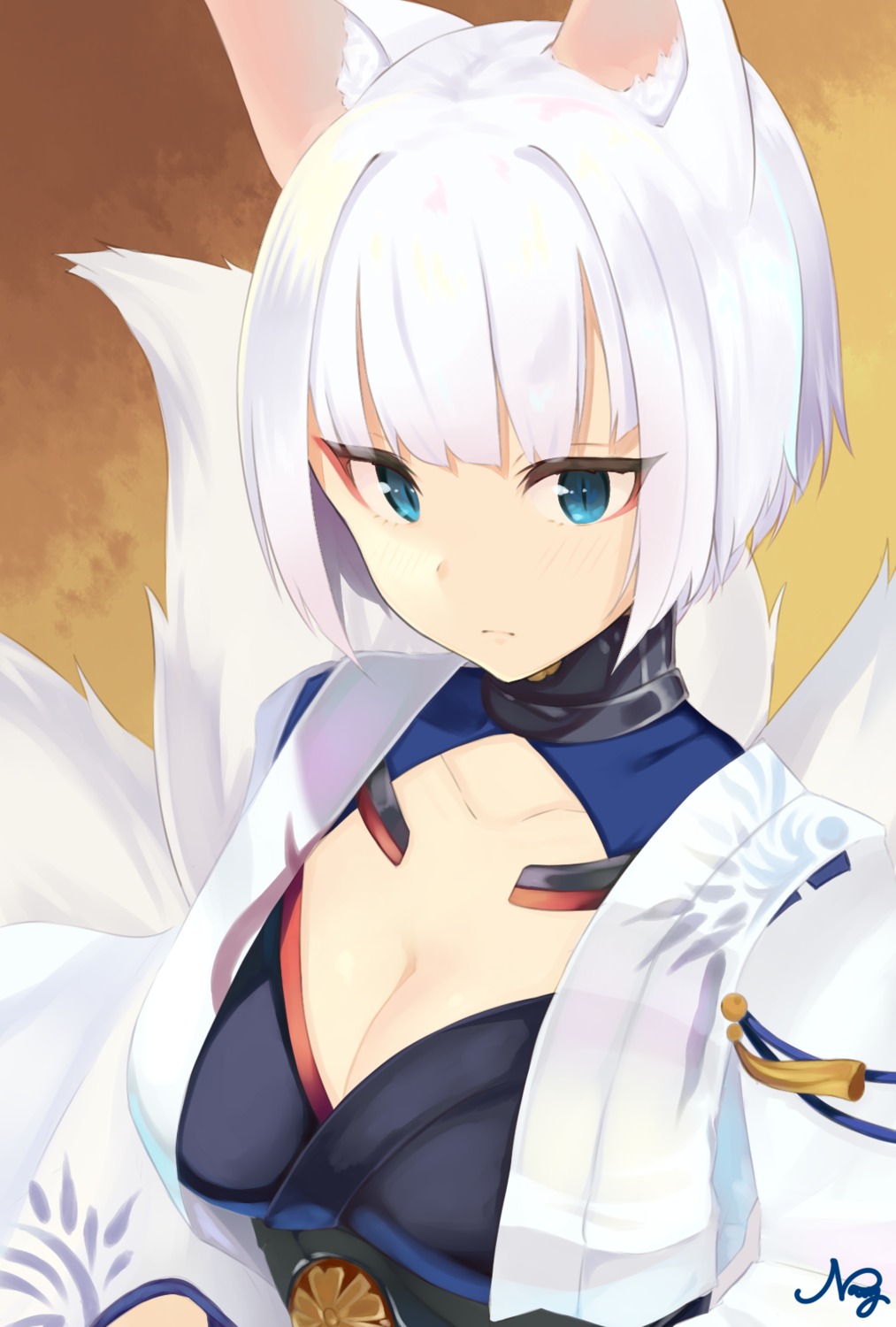 animal_ears azur_lane cleavage kaga_(azur_lane) navy_(navybluexox) tail