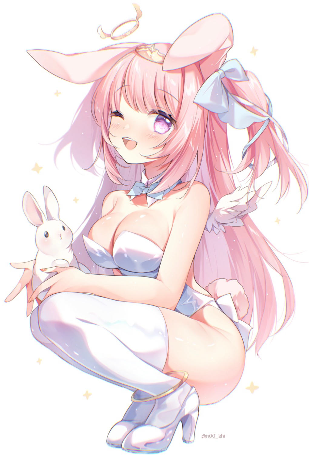 animal_ears bunny_ears bunny_girl gau_(n00_shi) heels no_bra tail thighhighs