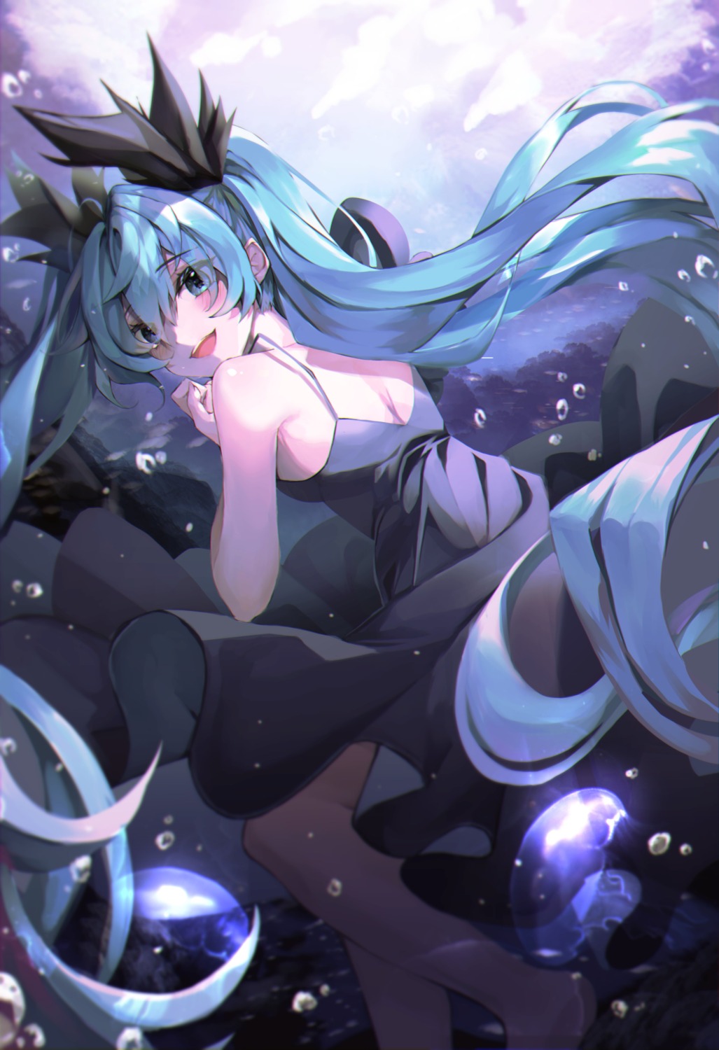 dress fage hatsune_miku no_bra shinkai_shoujo_(vocaloid) skirt_lift vocaloid