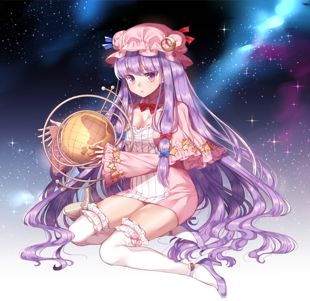 cleavage dress gem_oblivion heels patchouli_knowledge thighhighs touhou