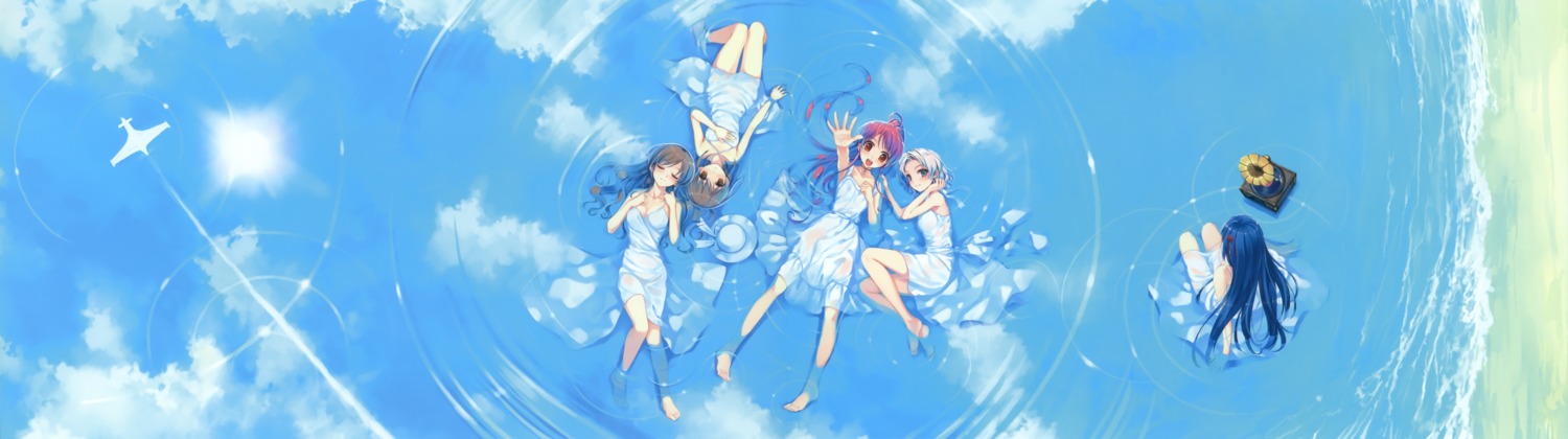 abhar deep_blue_sky_&_pure_white_wings dress hanami_mar'ya koga_sayoko misaki_kurehito miyamae_tomoka nakano_hinata see_through summer_dress tsuyazaki_kokage wet_clothes