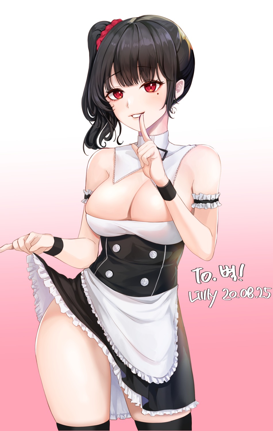 lillly maid no_bra skirt_lift thighhighs