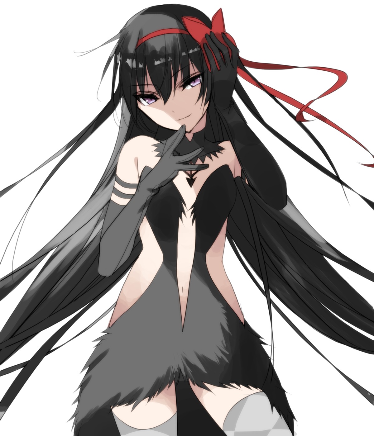 akemi_homura dress misteor no_bra puella_magi_madoka_magica thighhighs