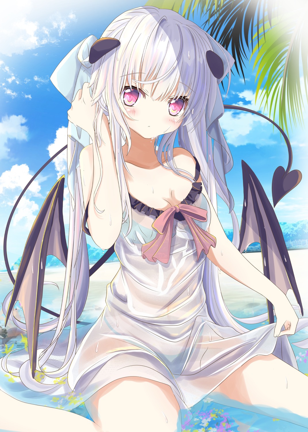 aruka_(alka_p1) bikini dress horns see_through swimsuits tail wet wet_clothes wings