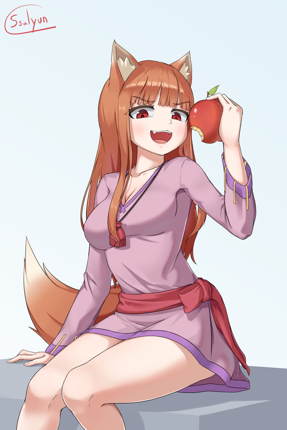 animal_ears cleavage holo spice_and_wolf ssalyun tail