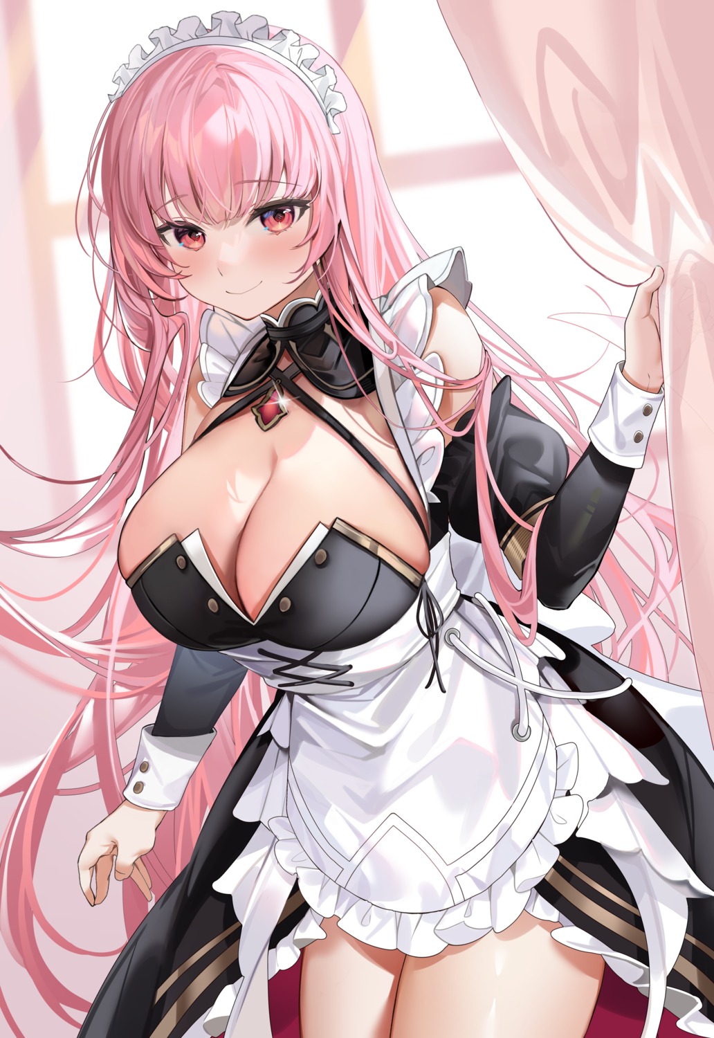 hololive hololive_english machi_(7769) maid mori_calliope no_bra