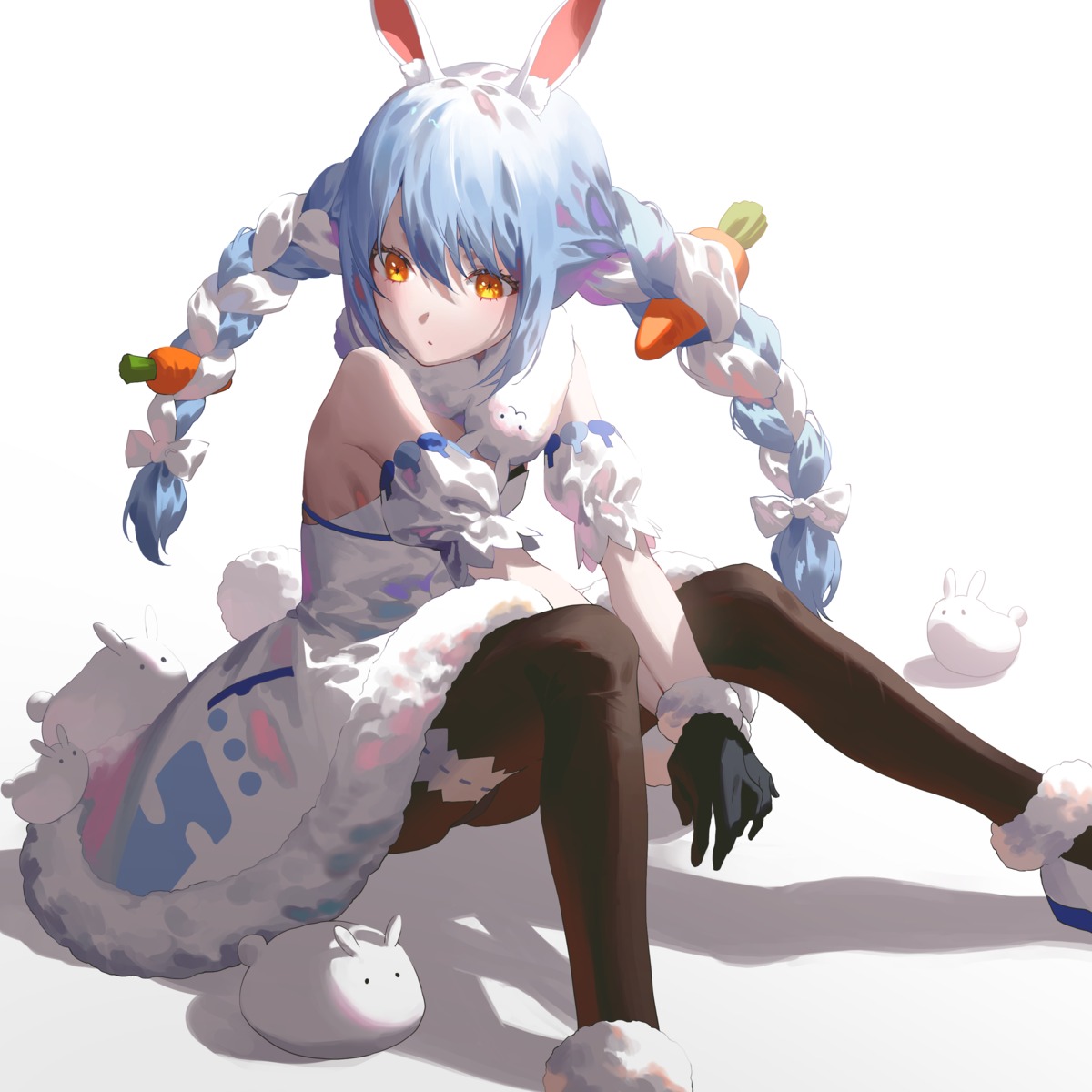 animal_ears bunny_ears dress fajyobore garter hololive pantyhose skirt_lift tail usada_pekora