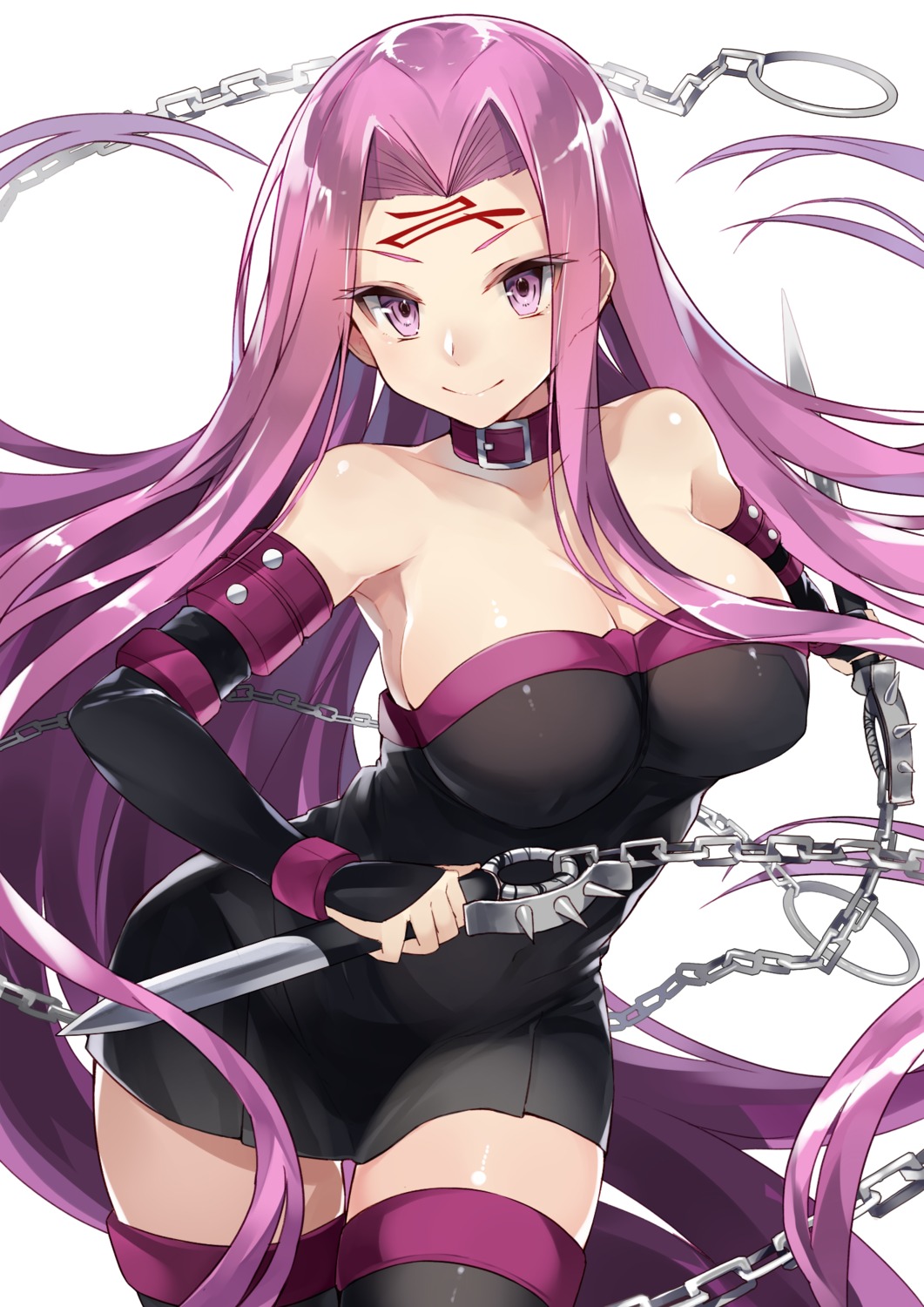 cleavage dress erect_nipples fate/stay_night kou_mashiro rider tattoo thighhighs weapon