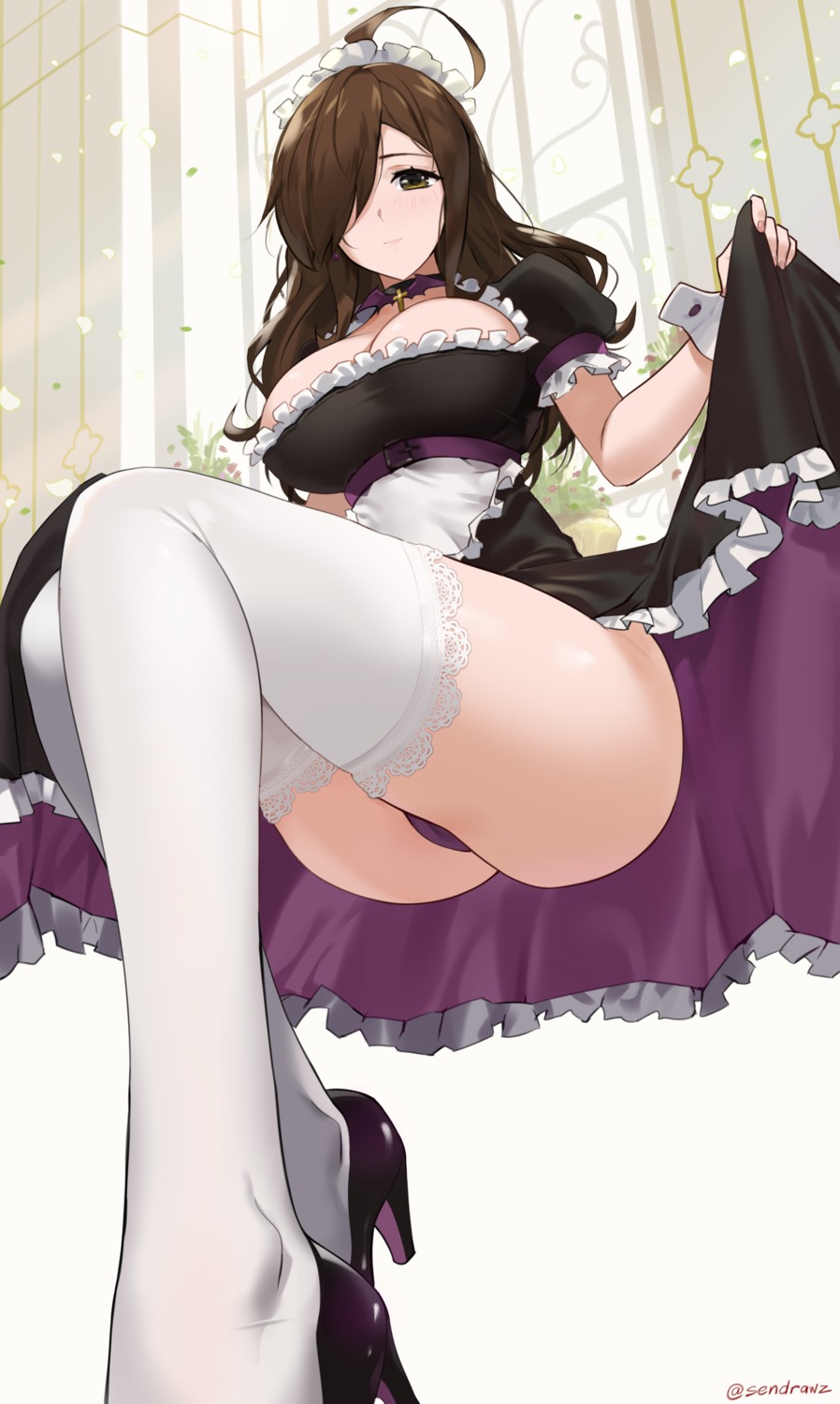 cameltoe cleavage heels kono_subarashii_sekai_ni_shukufuku_wo! maid pantsu sendrawz skirt_lift thighhighs wiz