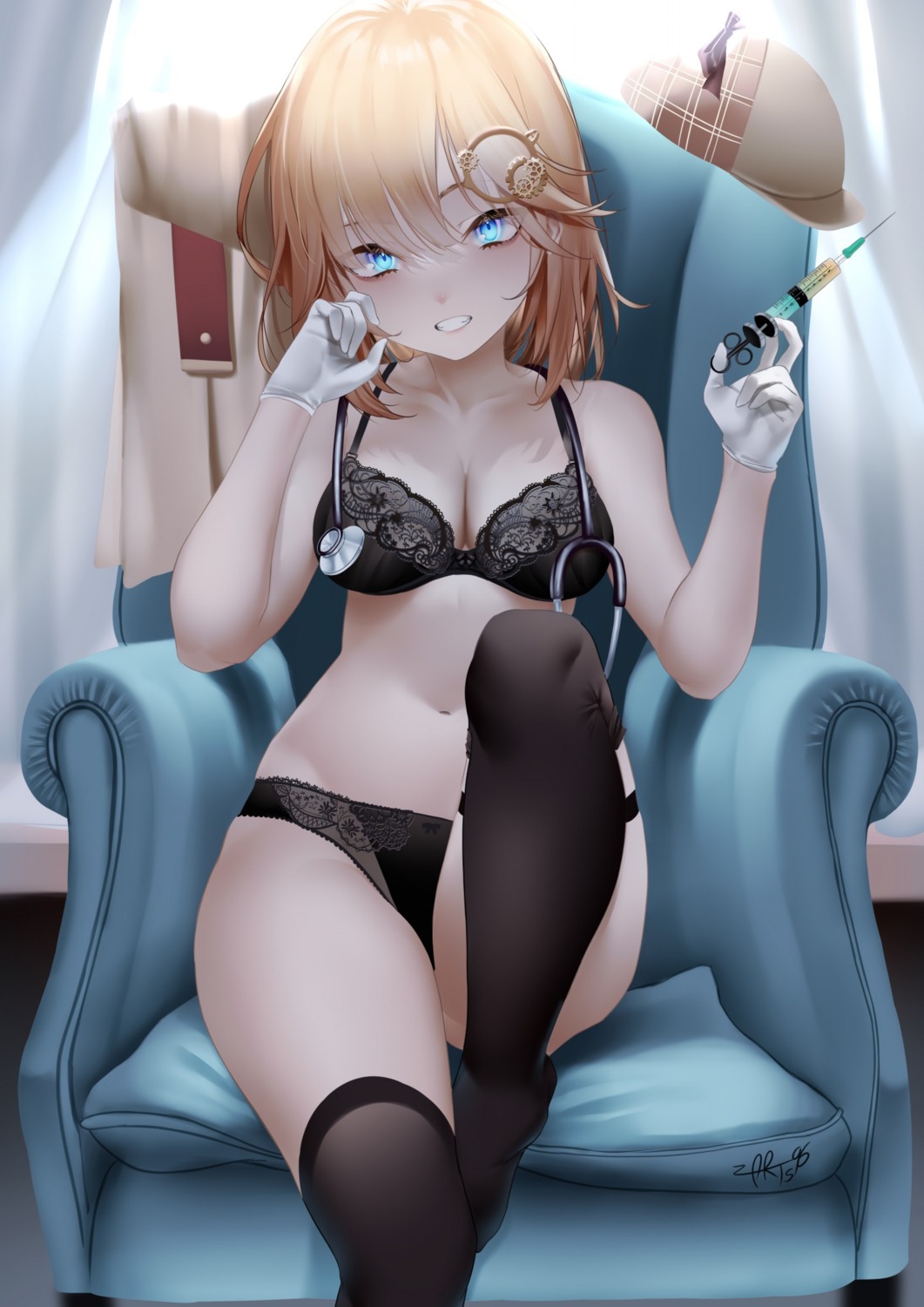 bra cleavage garter hololive hololive_english pantsu thighhighs watson_amelia zasshu