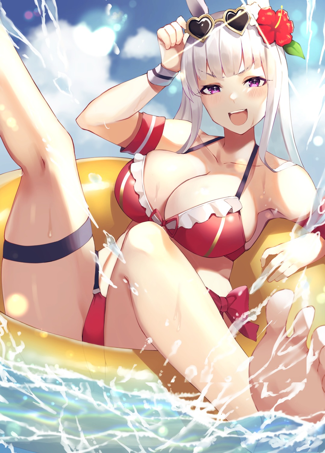 animal_ears bikini feet garter gold_ship_(umamusume) megane swimsuits udon. uma_musume_pretty_derby wet