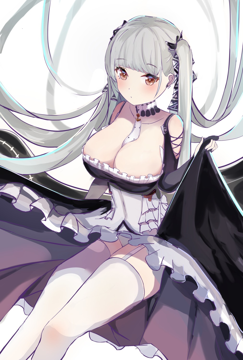 azur_lane formidable_(azur_lane) gothic_lolita lolita_fashion no_bra pantsu sencho_(whtv8535) skirt_lift stockings thighhighs