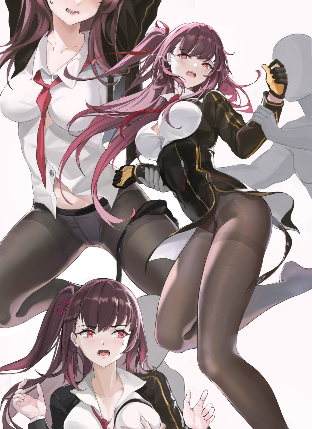 breast_grab girls_frontline guernical pantsu pantyhose see_through skirt_lift uniform wa2000_(girls_frontline)