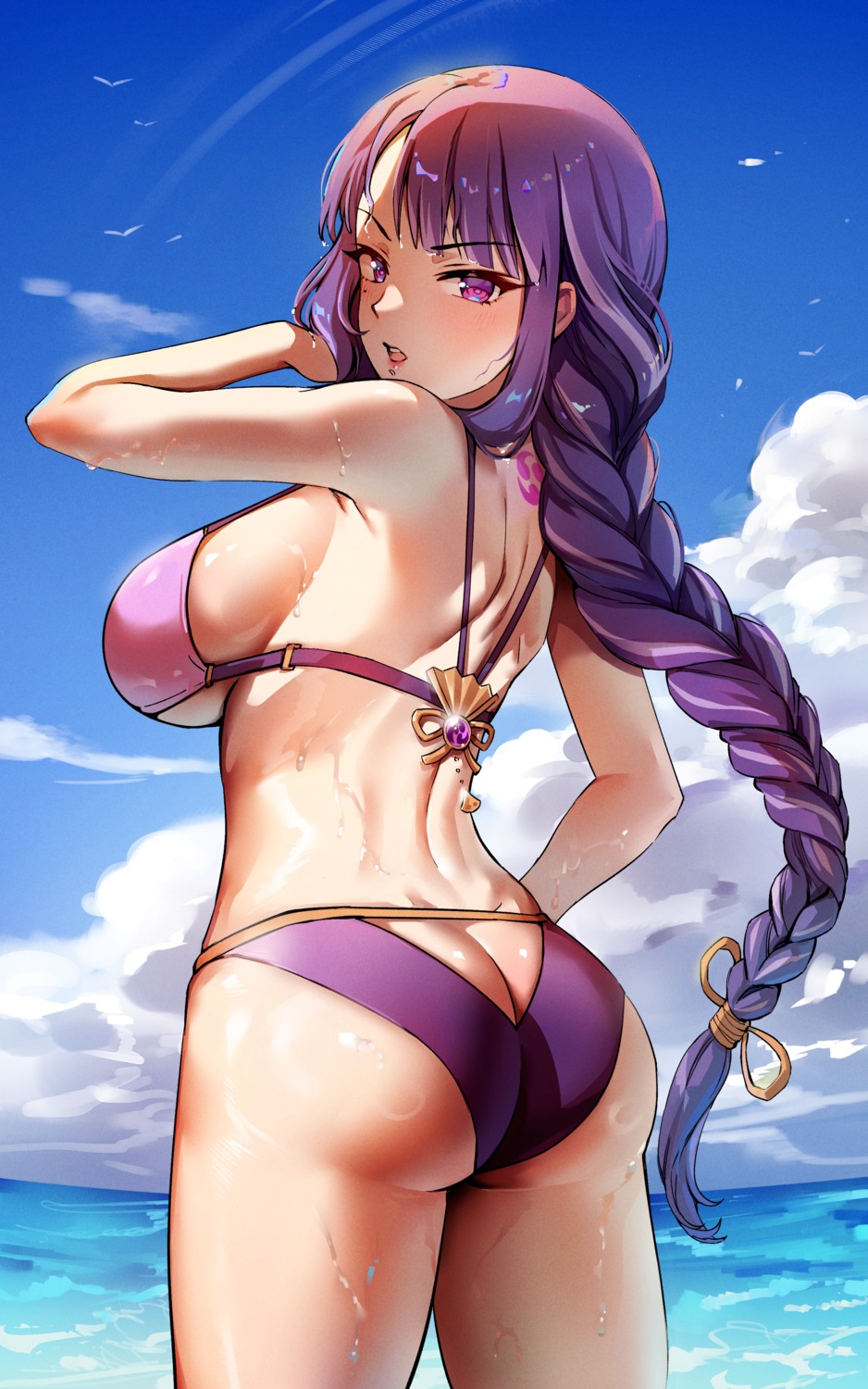 ass bikini foxy_rain genshin_impact raiden_shogun swimsuits wet