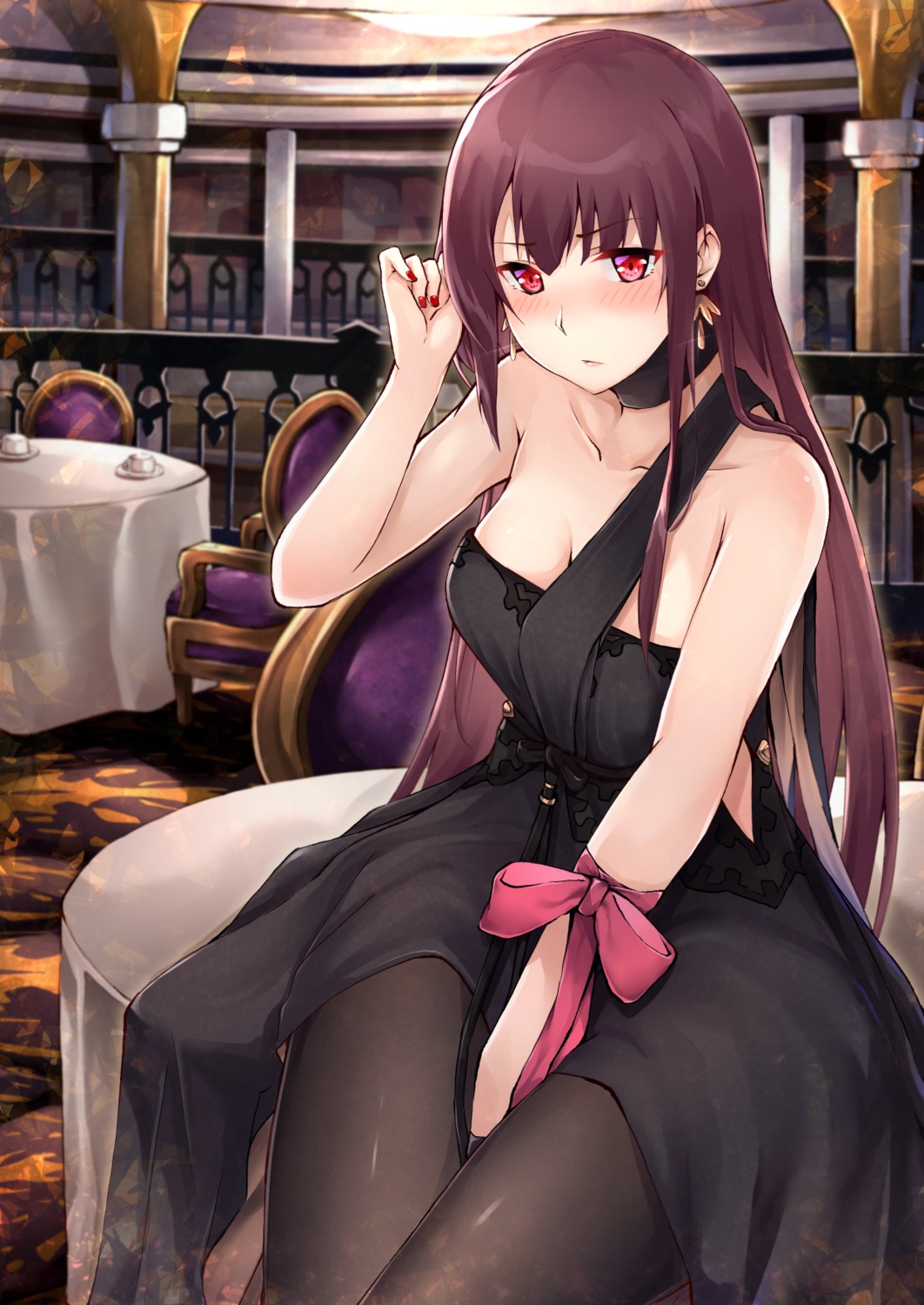 cleavage dress flugel girls_frontline no_bra pantyhose wa2000_(girls_frontline)