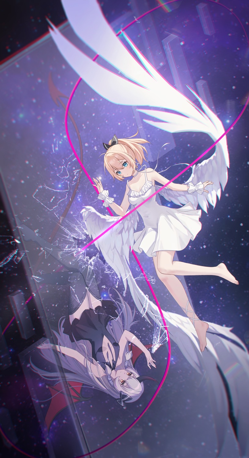 angel dress hololive horns kazama_iroha la+_darknesss no_bra wings yukiri_(l_ii)