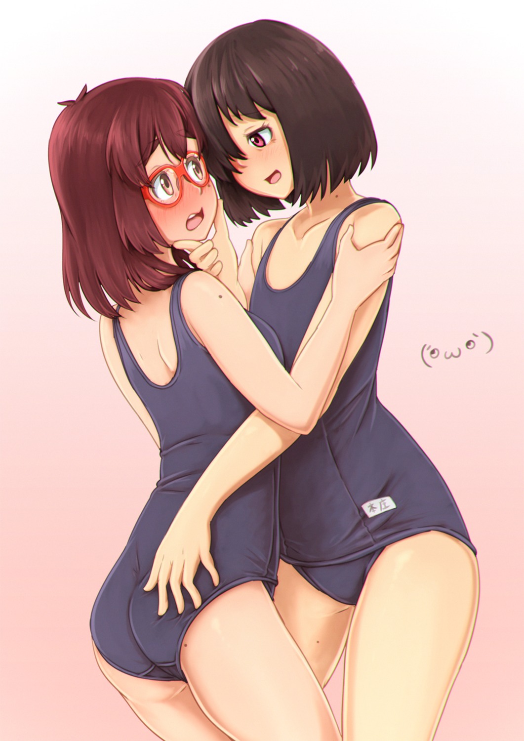 ass kama_iruka megane school_swimsuit swimsuits symmetrical_docking yuri