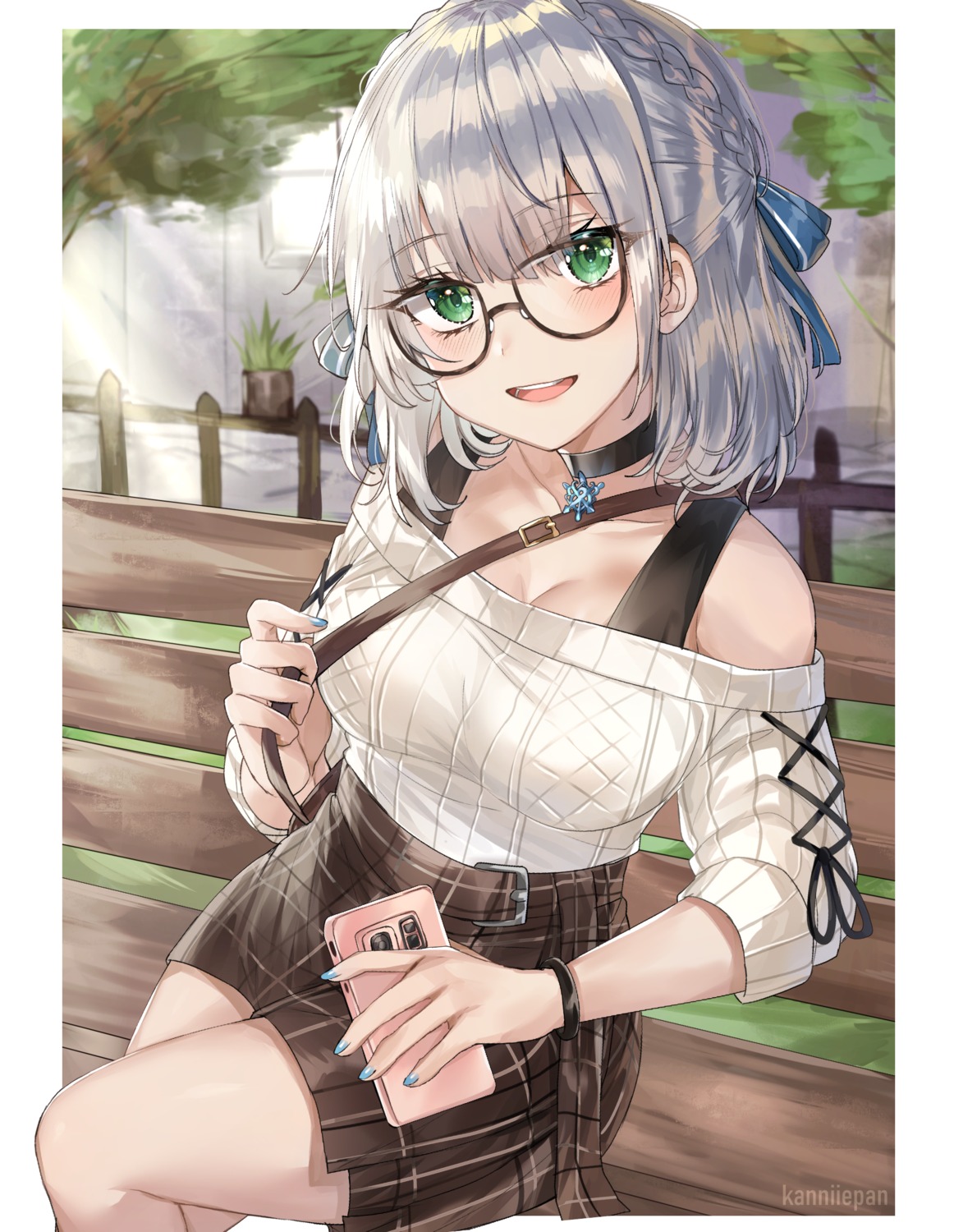 cleavage hololive kanniiepan megane shirogane_noel sweater