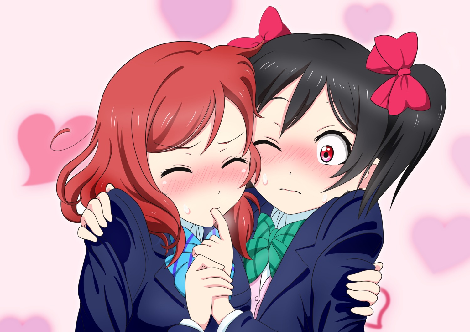 love_live! nishikino_maki ofuchobetto_shirai seifuku yazawa_nico yuri