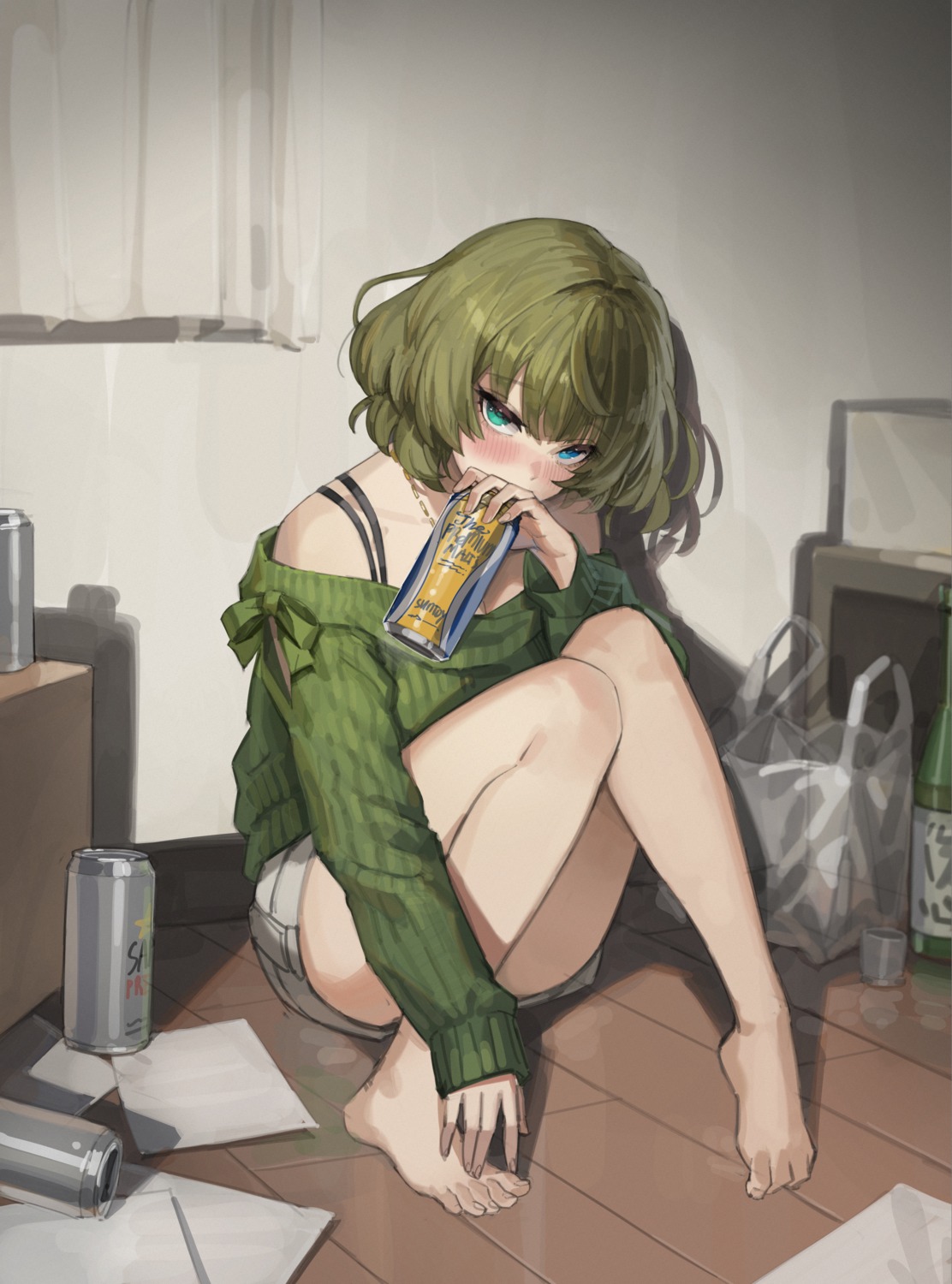 feet heterochromia maenoo sweater takagaki_kaede the_idolm@ster the_idolm@ster_cinderella_girls