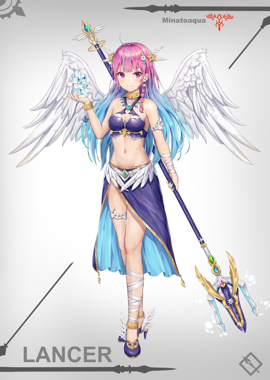 bandages bikini_armor cleavage heels hololive kizuna minato_aqua weapon wings