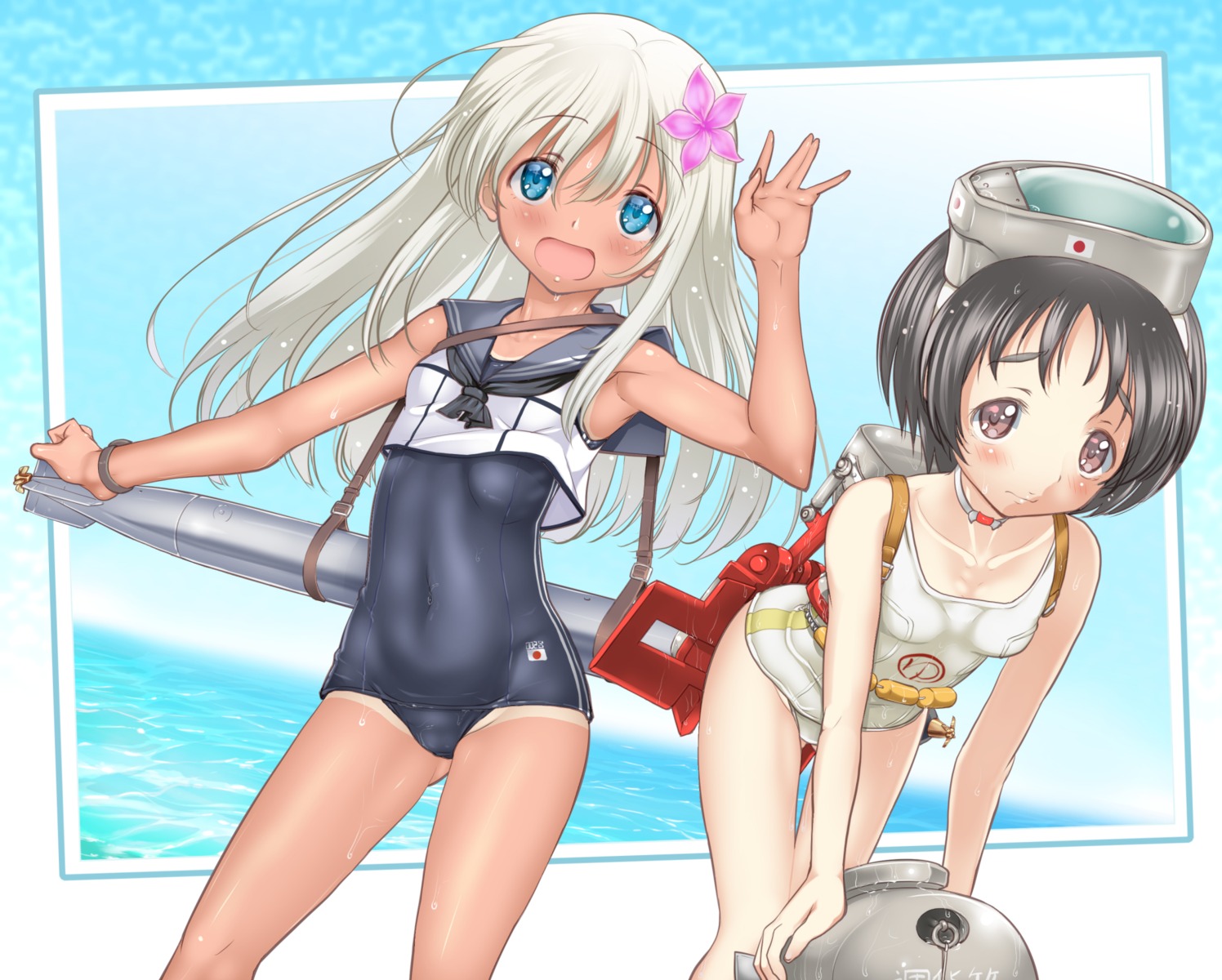 kantai_collection maru-yu pt@i ro-500 school_swimsuit seifuku swimsuits tan_lines wet