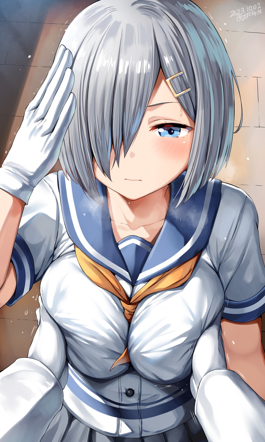 belko breast_grab hamakaze_(kancolle) kantai_collection seifuku