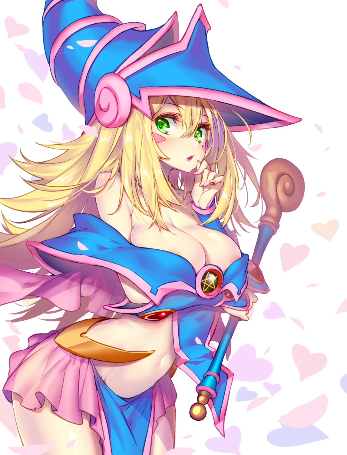 areola breast_hold dark_magician_girl hong_(white_spider) no_bra open_shirt weapon witch yugioh