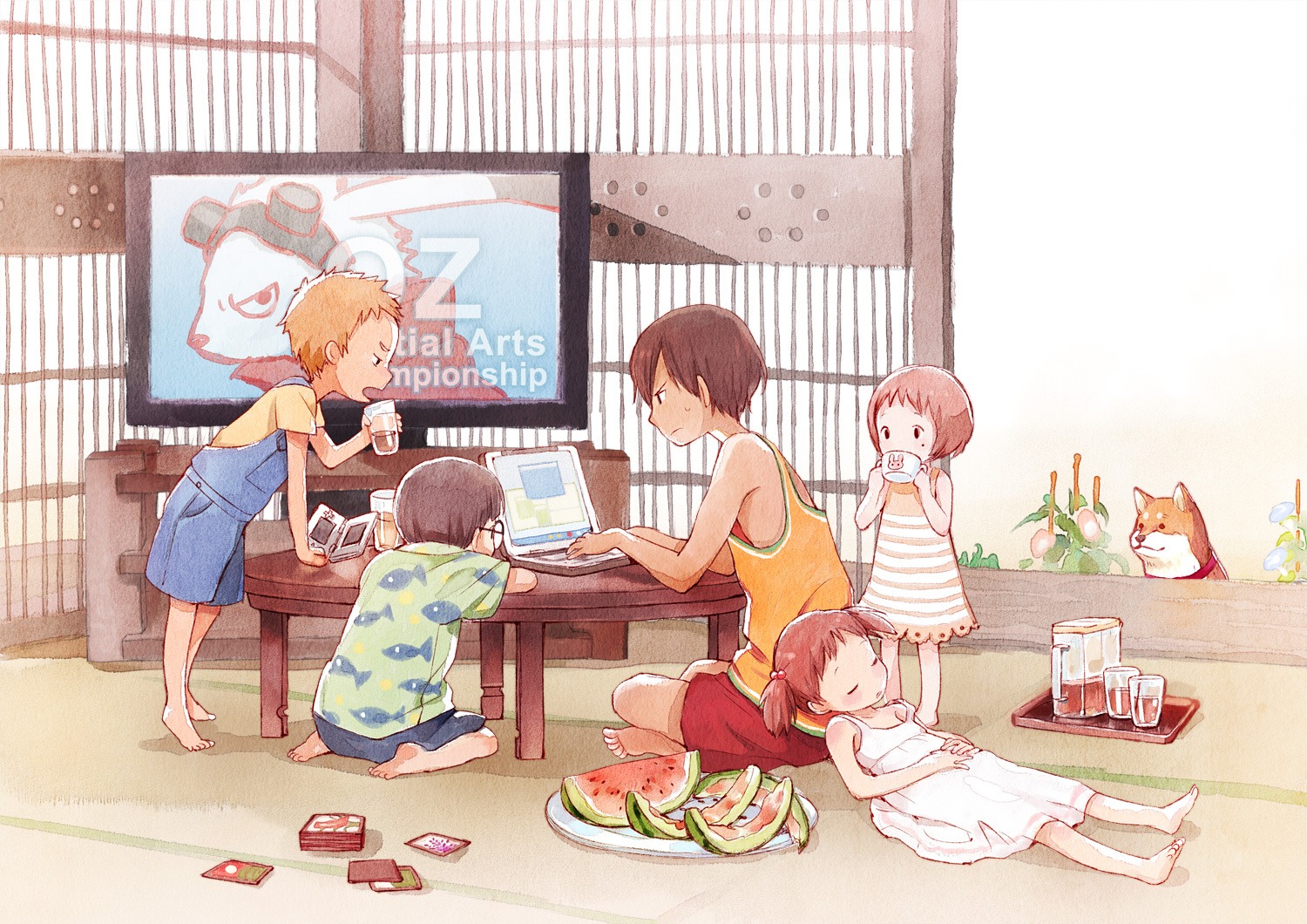 dress feet ikezawa_kazuma king_kazuma megane overalls summer_dress summer_wars yuu_(plasm)