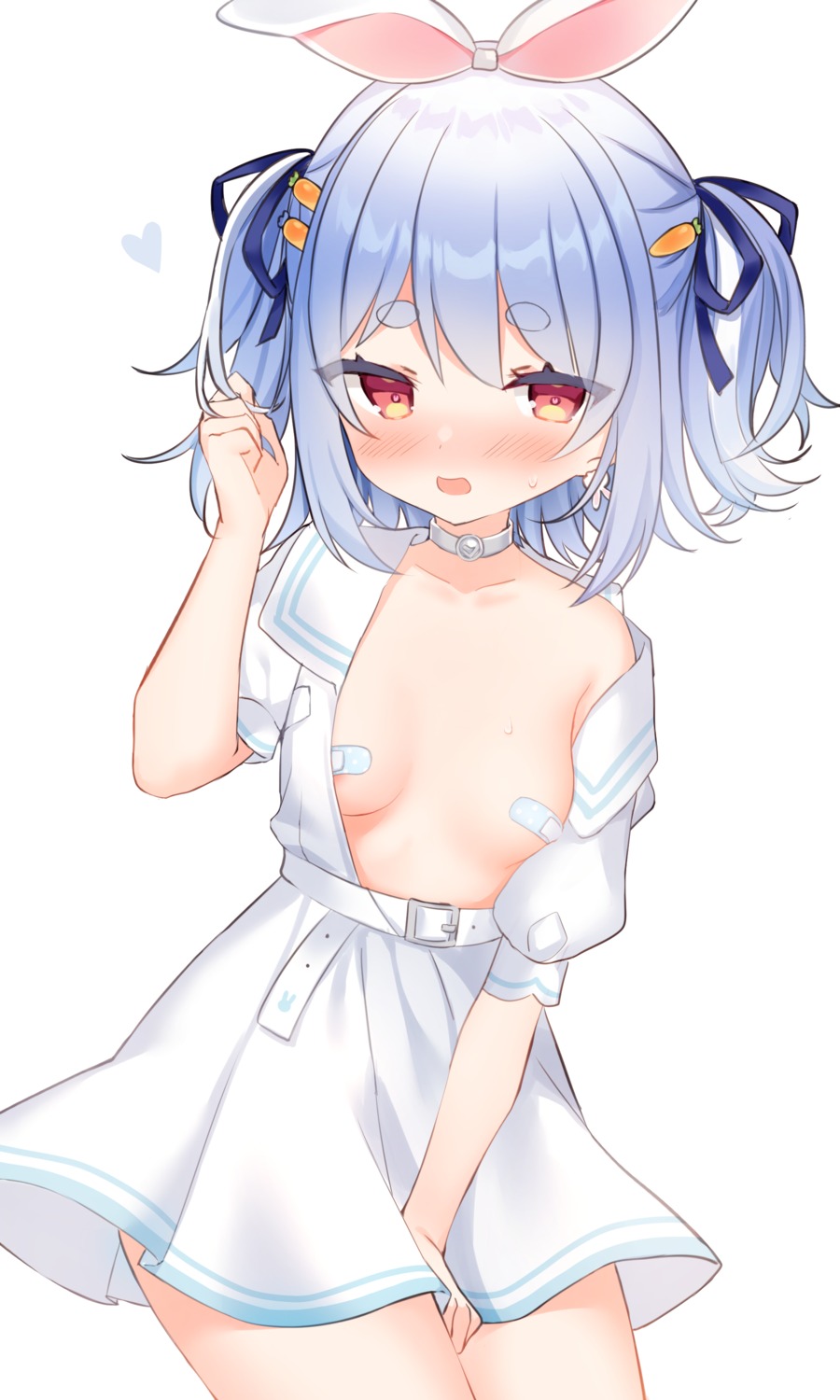 bandaid hololive loli no_bra open_shirt pasties seifuku shouu-kun usada_pekora