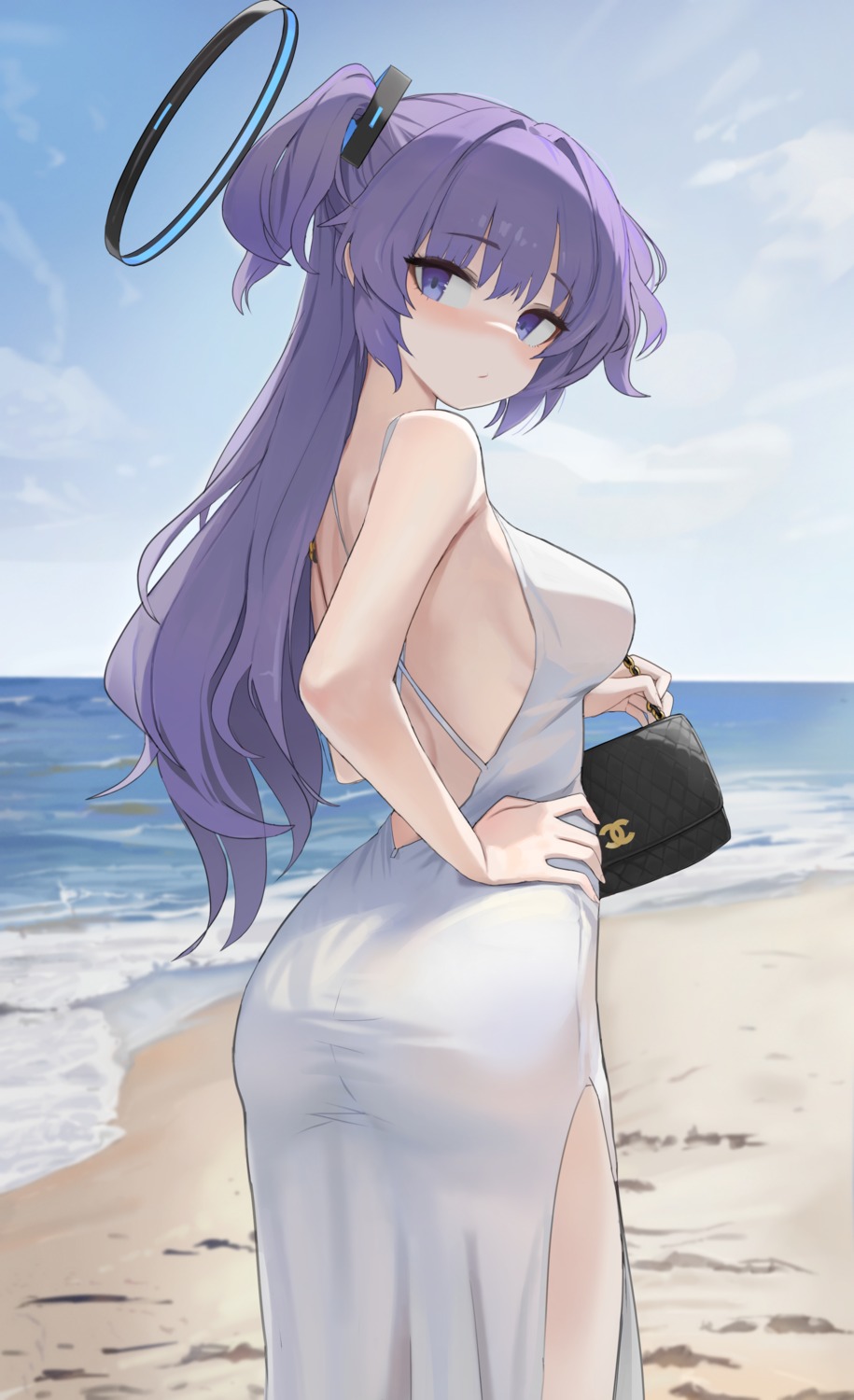 ass blue_archive dolri dress halo hayase_yuuka no_bra summer_dress