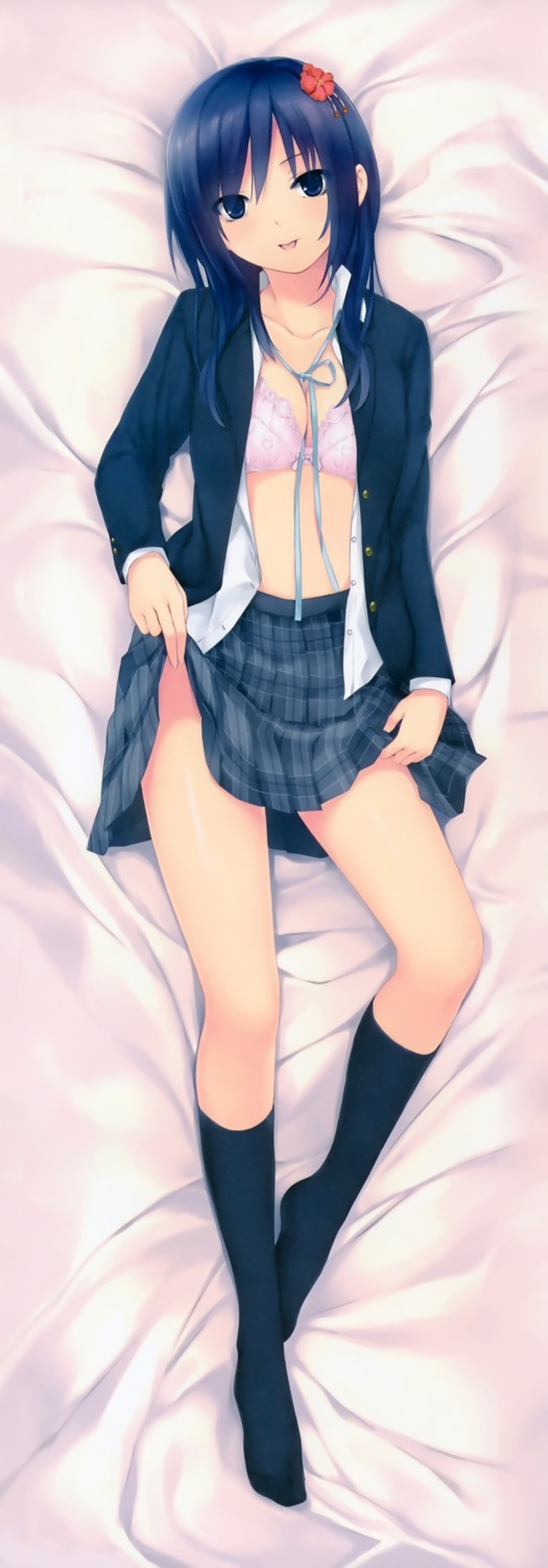 aoyama_sumika bra coffee-kizoku open_shirt seifuku skirt_lift stockings thighhighs undressing
