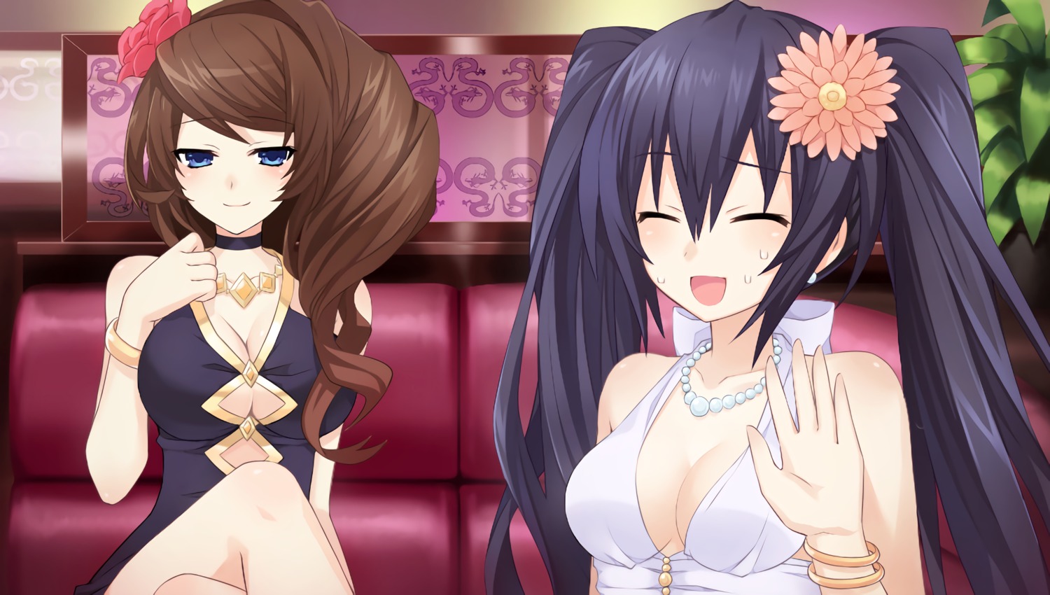 chou_megami_shinkou_noire_gekishin_black_heart choujigen_game_neptune cleavage dress game_cg noire ryuuka tsunako